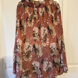 Simple Floral A-Line Skirt - Pink and Brown